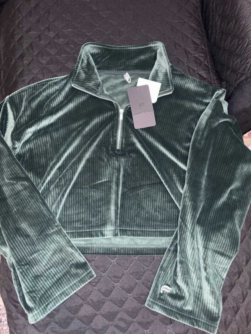 Fabletics Velvet Ribbed Quarter-Zip Pullover - Deep Green